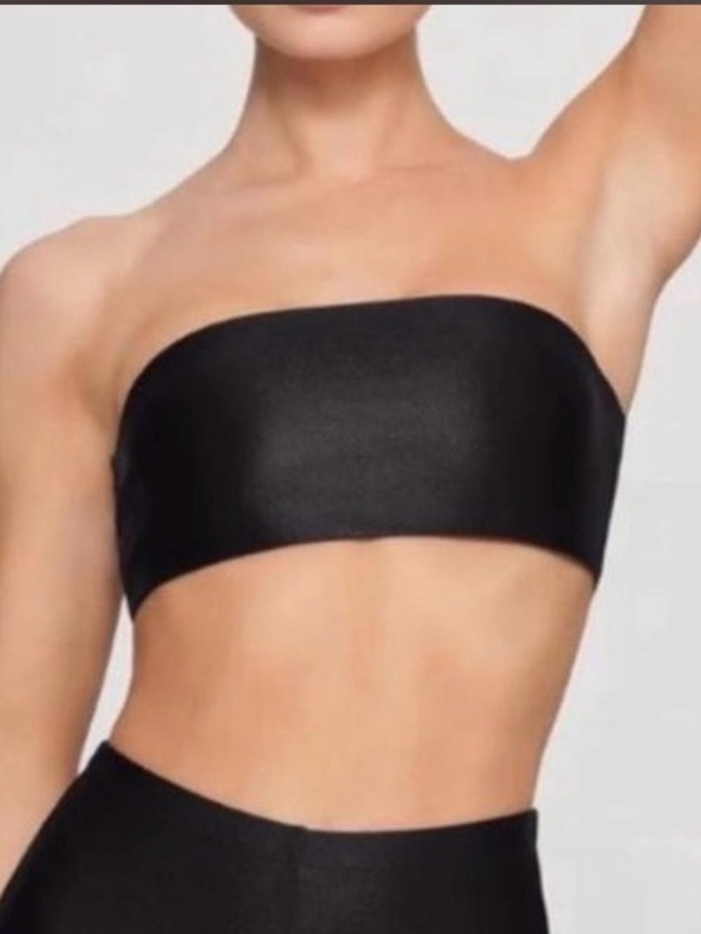 SKIMS Black Strapless Bandeau in Shine Spandex Jersey